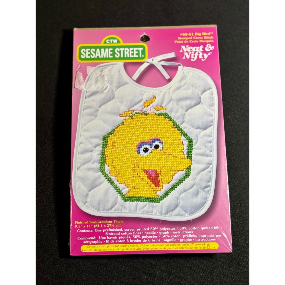 Sesame Street Big Bird Stamped Cross Stitch Bib Kit Janlynn 68-61 Vintage DIY